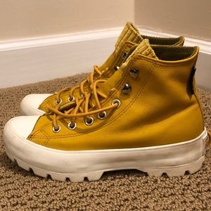 Converse yellow leather high-top sneakers, size: 6.5